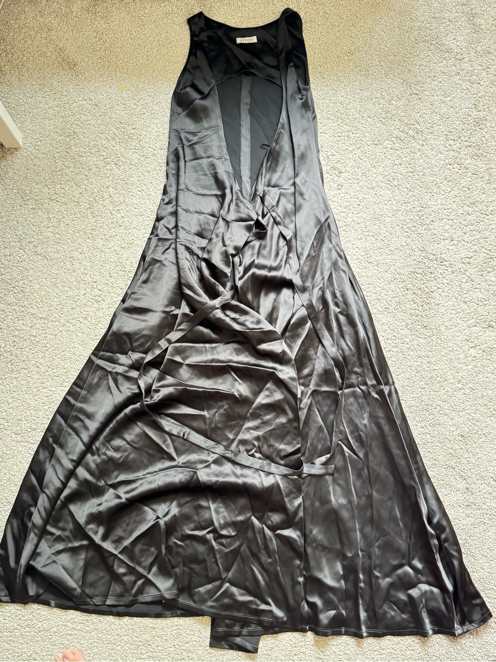 The Attico Maria Var. 1 Black Satin Wrap Maxi Robe Dress, Luxury